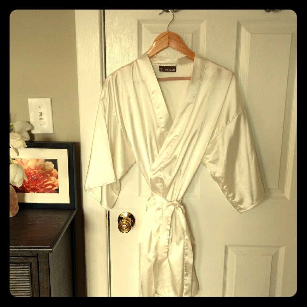 Ivory Satin Kimono Robe